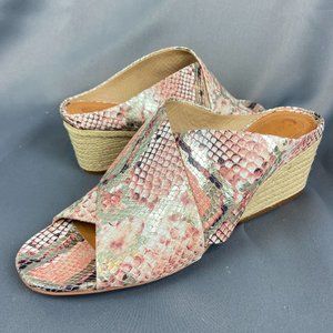 Corso Como Holden Heeled Leather White Pink Snakeskin Print Sandal Size 8